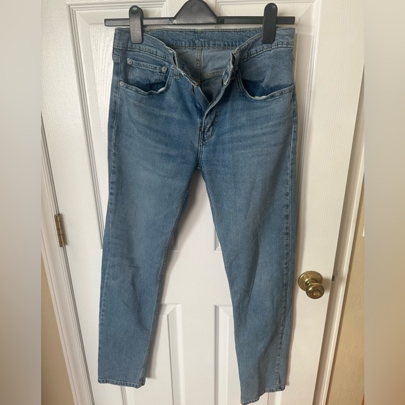 Vintage Levis 502 Jeans 31x32 Blue Denim Zip Fly Super Low Straight Leg - Picture 2 of 9